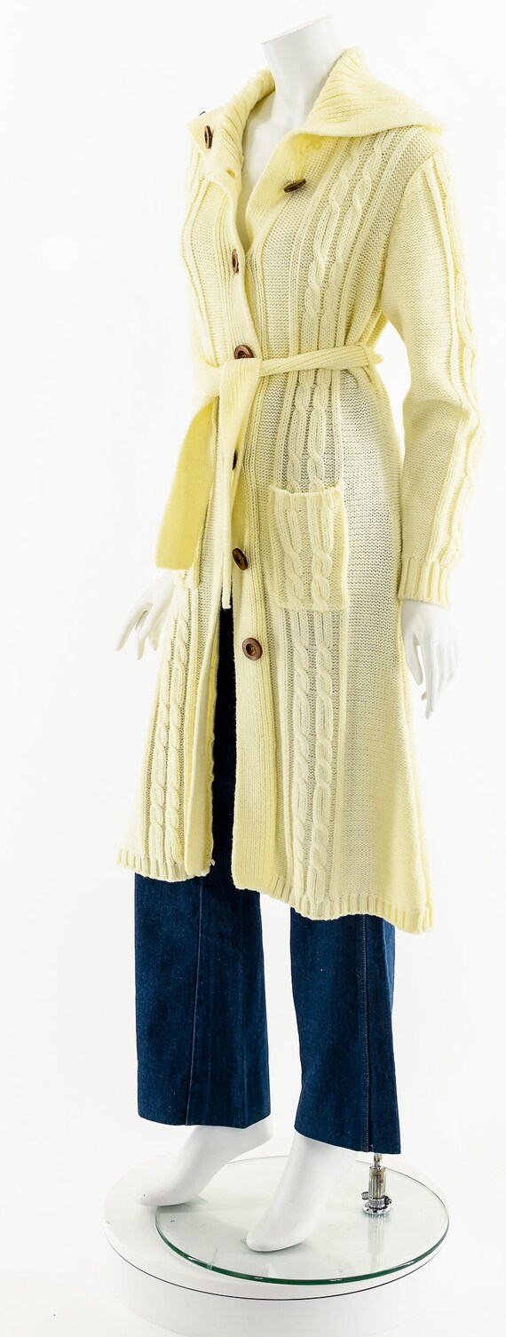 Off-White Cable Knit Button Up Duster Cardigan 70s - image 10