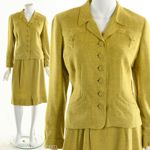 40's suit,vintage 1940's suit, yellow suit, skirt… - image 2