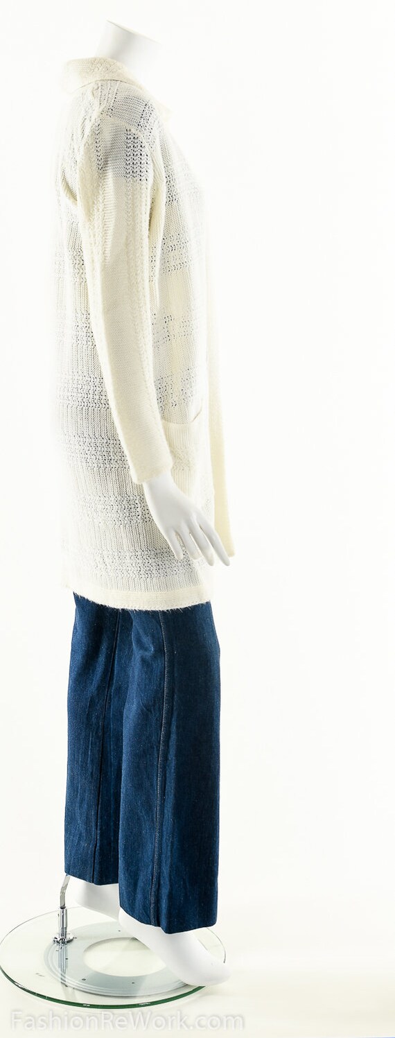 70s White Knit Sweater Duster Cardigan - image 3
