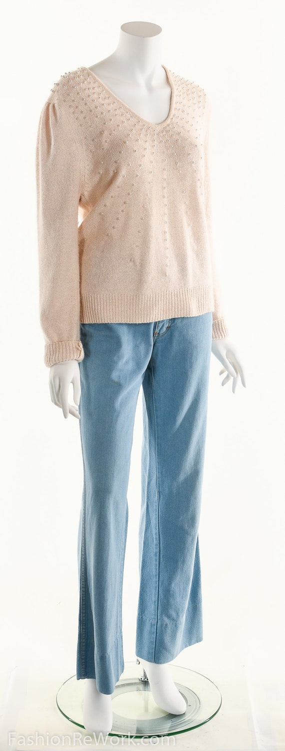 Beaded Pearl Pink Angora Rabbit Hair Sweater 80s … - image 3