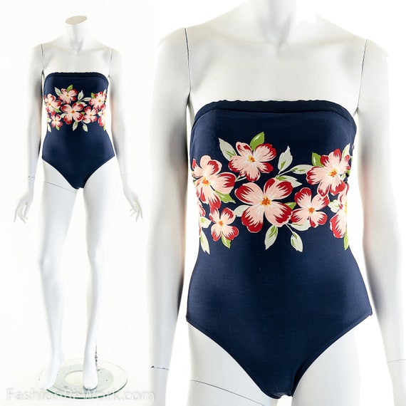 Tropical Floral Swimsuit,Vintage 70s One Piece Su… - image 8