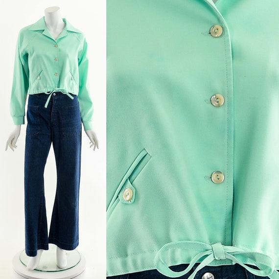 Mint Green Cropped Jacket, Vintage Crop Top, Butt… - image 2