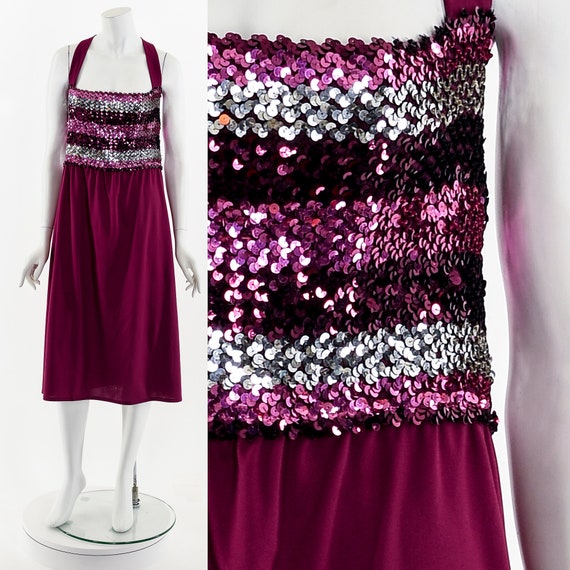 Raspberry Sequined Plus Size Stretchy Dress - image 3