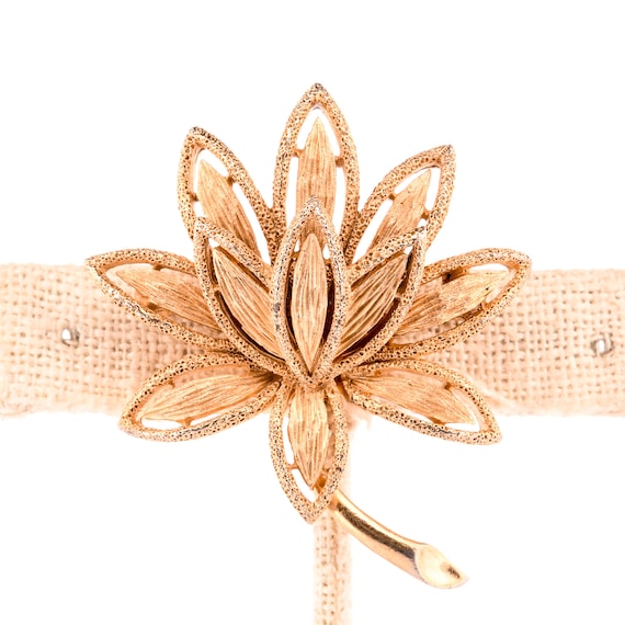 Gold Lotus Flower Brooch Pin - image 1