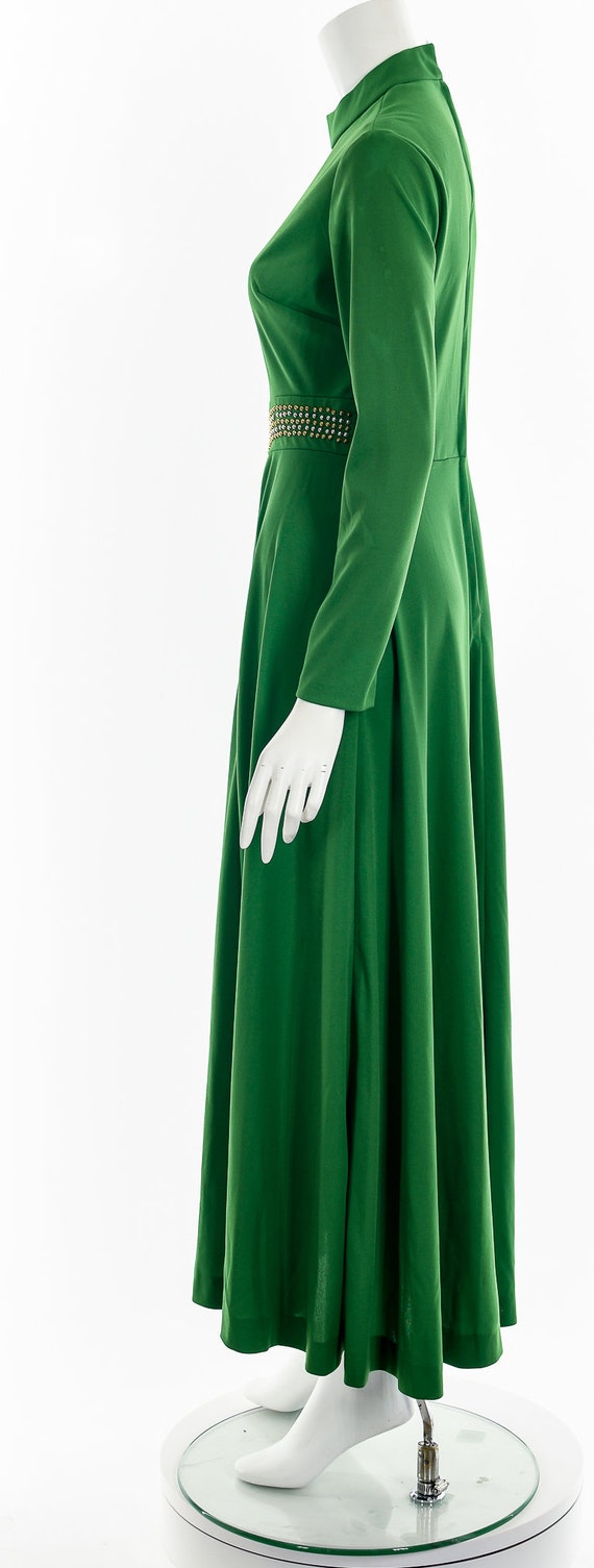 60's Kelly Green Studded Maxi Dress - image 9