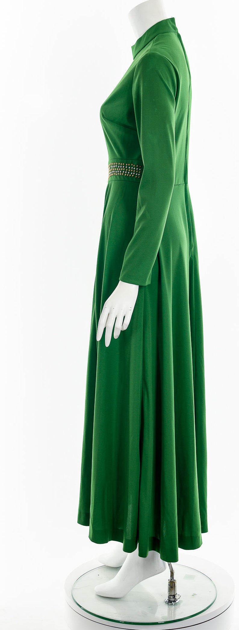 60's Kelly Green Studded Maxi Dress image 9