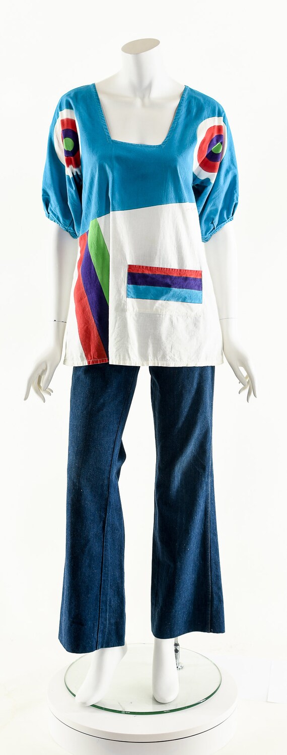 Rainbow Painted Blouse,Hand Painted Cotton Top,We… - image 4