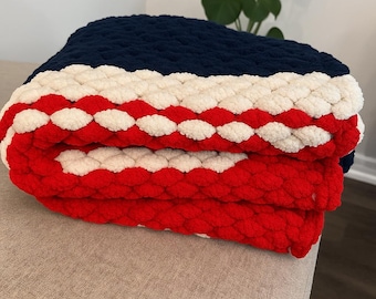 Super Chunky Chenille Strickdecke - Weicher, Kuscheliger, Handgemachter Überwurf, Fourth of Jul Überwurf
