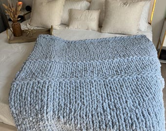 Super Chunky Chenille Strickdecke - Weicher, Kuschliger, handgemachter Überwurf