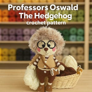 Professeur Oswald le hérisson - Peluche Amigurumi faite main au crochet | Décoration de chambre d'enfant | Cadeau baby shower | Patron PDF Facultatif