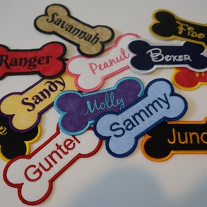 Dog Bone Shape Embroidered Name Patch - Iron On Back - Hook & Loop Back Upgrade Available