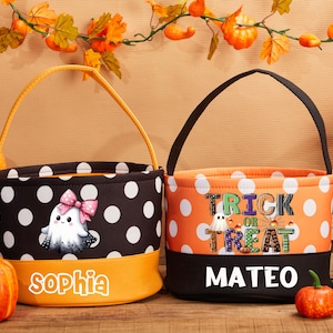 Bolsa de dulces personalizada, cubo de dulces personalizado, cubo de Halloween, cesta de Halloween con monograma, dulces, bolsa de Halloween