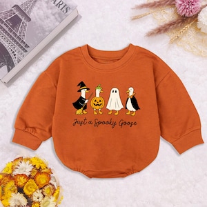 Funny Goose Halloween Baby Bubble Romper, Just A Spooky Goose, Fall Spooky Baby Clothes, Goose Theme Halloween, Autumn Spooky Outfit Gift