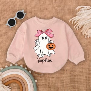 Personalized Cute Boo Halloween Baby Romper, Girls Ghost Name Baby Outfit, Retro Halloween Natural Girls Bodysuit, Fall Girls Outfit Gift