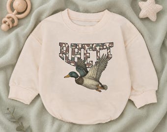 Hunting Duck Mallard Baby Sweater Romper, Custom Camo Hunting Season Baby Bodysuit, Birthday Baby Girl Outfit Gift, Hunting Season Outfit