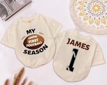 My First Football Season Baby Bubble Romper, Personalized Game Day Outfit, Football Baby Clothes, 1 Year Down Baby Bodysuit, Birthday Gift