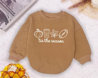 Tis the Season Football Baby Romper, Game Day Football Baby Bodysuit, Cheer Game Day Gift, Birthday Gift, Baby Shower, Fall Baby Outfit