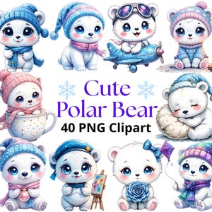 Kawaii Polar Bear Clipart Bundle: Chibi Winter Animal Illustrations (Digital Download)
