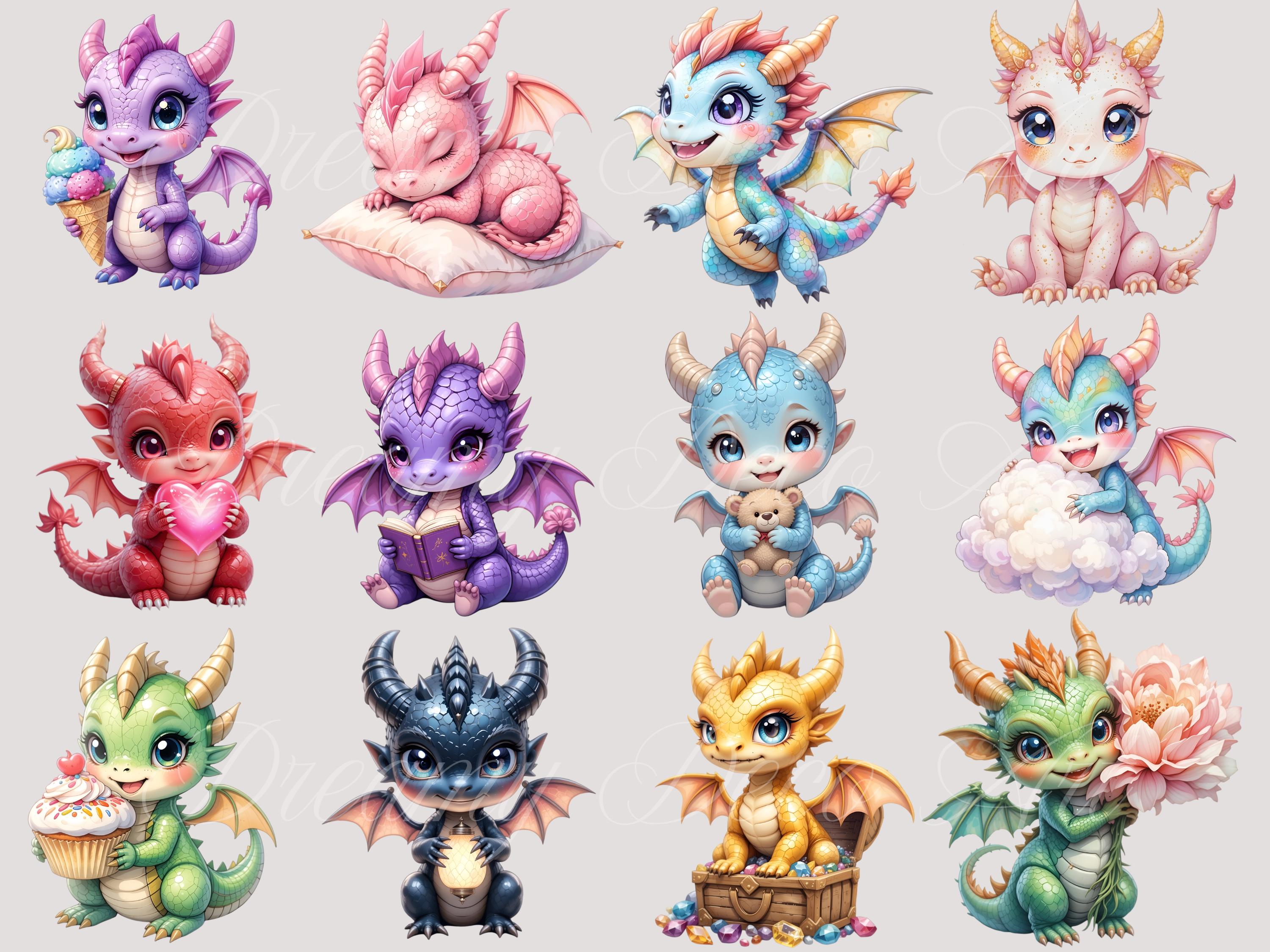 Cute Baby Dragons Clipart PNG / Kawaii Dragon Illustrations / Fantasy ...