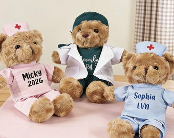 Personalized Nurse Teddy Bear Custom Name Plush in Scrubs Graduation Gift for Nurse Doctor Appreciation Gift Graduation Gift Thank You Gift 