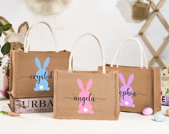 Personalized Easter bag,Jute Easter Tote Bag,Custom Easter Bunny Bag With Name,Kids Egg Hunt Bags,Easter Basket  Gifts,Easter Gift Bags