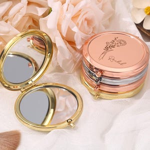 Customized Pocket Makeup Mirror,Bridesmaid Gift,Birth Flower Pocket Mirror,Bridal Shower Gifts,Wedding Gift,Delicate Engraved Compact Mirror