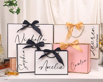 Benutzerdefinierte Brautjungfer Geschenk Tasche, elegantes Band, personalisierte Hochzeit Gastgeschenk