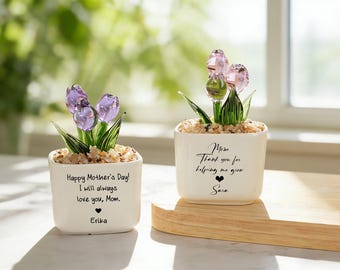 Personalisierte Glas immerwährende Tulpen eingemacht, Mama Muttertagsgeschenk mundgeblasene Glasblume, Geburtstagsgeschenke für sie