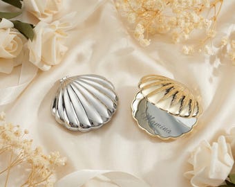 Personalized Seashell Compact Mirror, Custom Engraved Name Shell Makeup Mirror, Bridesmaid Gift, Beach Wedding Favor, Mermaid Pocket Mirror