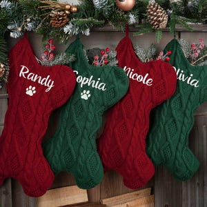 Personalized Knitted Pet Christmas Stocking: Embroidered Dog Bone Design