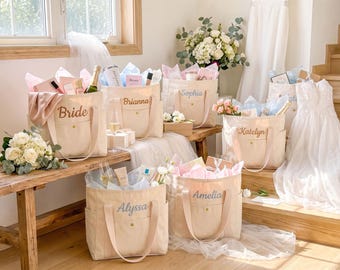 Custom Embroidered Bridesmaid Tote Bag,Personalized Name Wedding Tote,Elegant Bridal Party Gift,Bachelorette Party Bag,Wedding Keepsake Gift