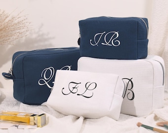 Personalized Embroidered Waffle Cosmetic Bag, Custom Name Toiletry Bag