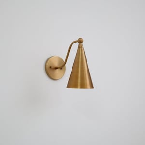 Handcrafted Mid Century Modern Raw Brass Wall Sconce | Cone Shape Wall Lamp | Minimalist Light Fixture | UL Listed | E27 E14 Holder