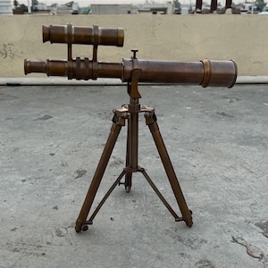 Antique Brass Double Barrel Telescope with Tripod | Vintage Nautical Decor | Functional Collectible Brass Telescope Gift
