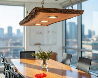 Lámpara colgante inteligente de madera hecha a mano / Lámpara LED RGB de 40 pulgadas para mesa de comedor