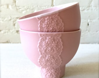 SALE! 25%OFF! Pair of Lovely Pink Porcelain Lace Bowls_free shipping to US
