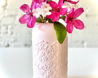 Handmade Pink Porcelain Lace Flower Vase, Ceramic Lace Vase, Pottery Lace Flower Vase, Lovely Gift for Mother’s Day or for Yourself