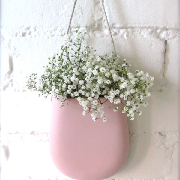 Pre Christmas SALE - Pink Porcelain Hanging Wall Pocket