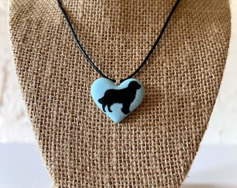 Golden Retriever Necklace, Porcelain Blue Heart With Golden Retriever Pendant, Dog Lover Porcelain Jewelry, Gift for her, Gift for Dog Mom