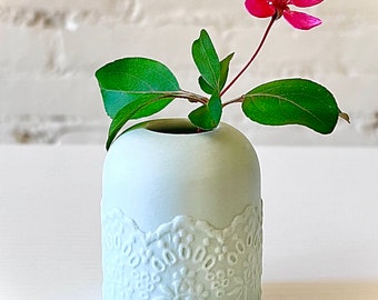 Handmade Blue Porcelain Lace Mini Flower Vase, Ceramic Lace Vase, Pottery Lace Flower Vase, Lovely Gift for Mother’s Day or for Yourself