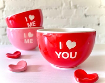 Handmade I Love You Porcelain Red Bowl and Heart Cutlery Rest Set, Ceramic Red bowl, Lovely Pottery Gift, Mother’s Day Gift, Gift for Her