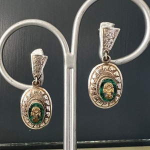 Vintage Peruvian Sterling Silver Earrings: Moche Tumi Knife, Green Onyx Dangle