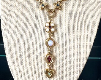 Vintage Robert Rose Y Necklace, gold tone Choker Charm Pendant, Estate Jewelry