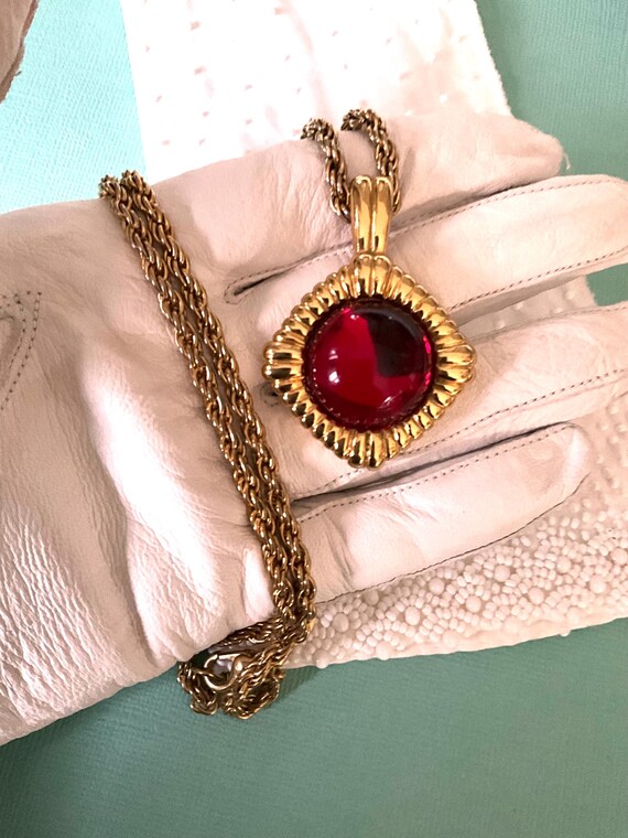 Signed KJL Kenneth Lane Gold-Plated Cabochon Pend… - image 3