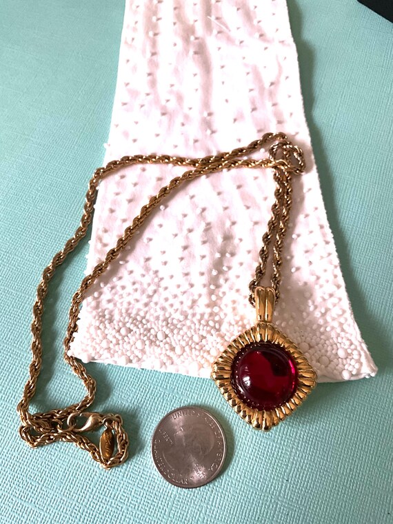 Signed KJL Kenneth Lane Gold-Plated Cabochon Pend… - image 7