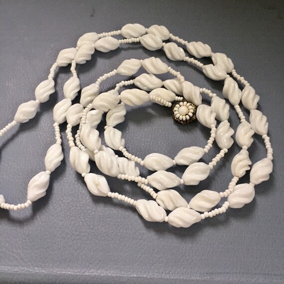 Vintage Mariam Haskell White Glass Beaded Double … - image 1