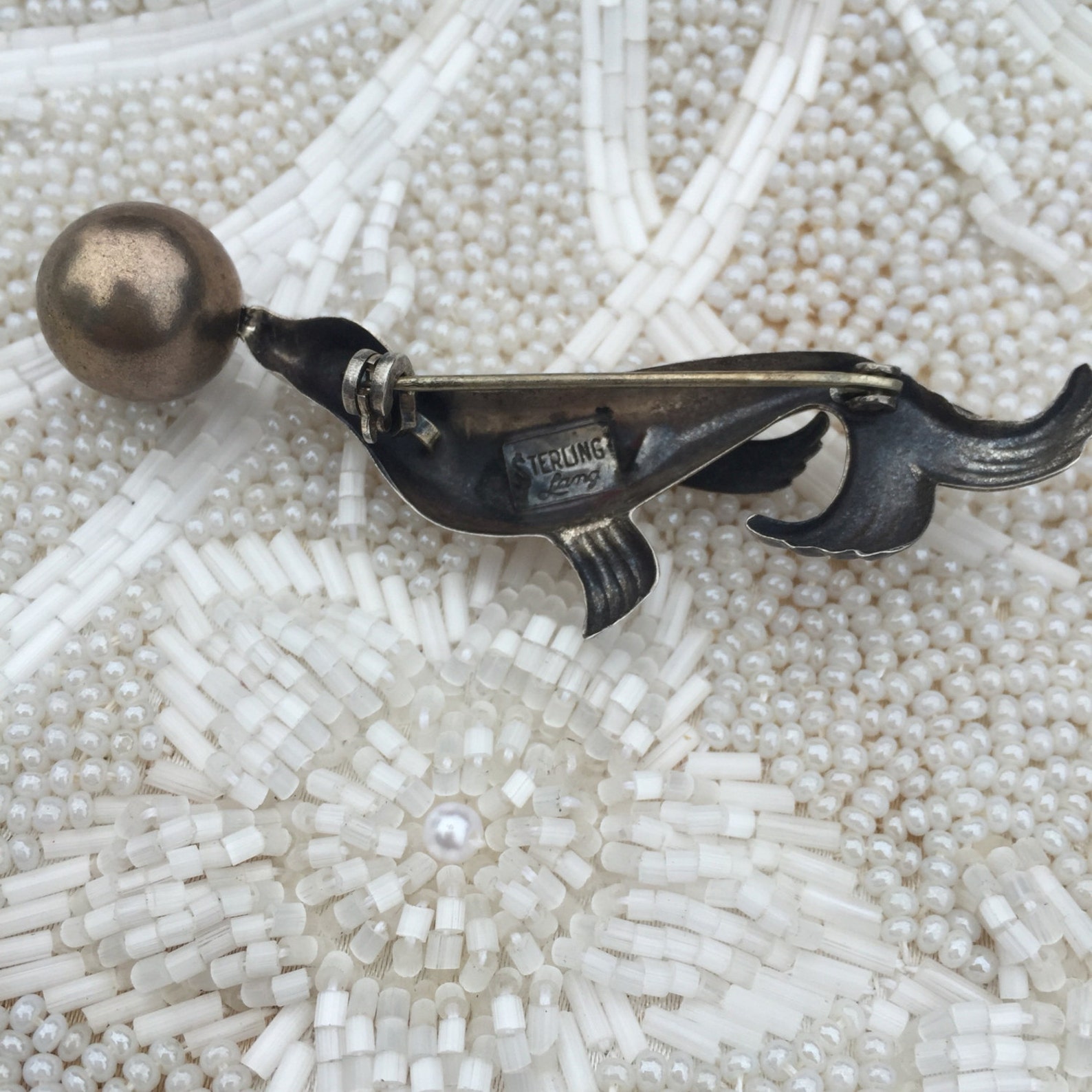 Vintage 1940s Sterling Silver Seal With Ball Brooch By Lang Etsy