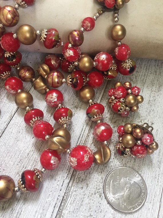 Vintage Mid Century Double Strand Necklace and Ma… - image 9