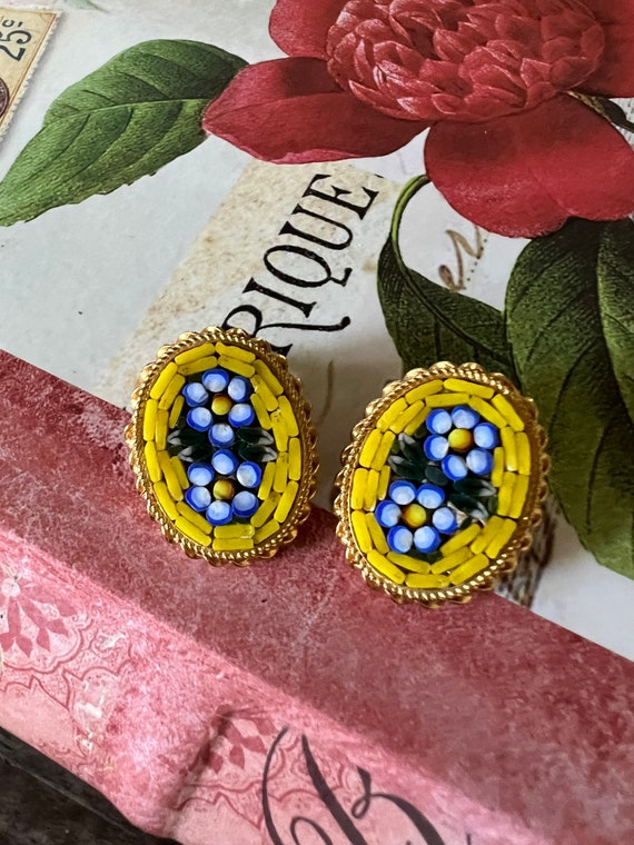 Vintage micro mosaic floral earrings, forget me n… - image 4
