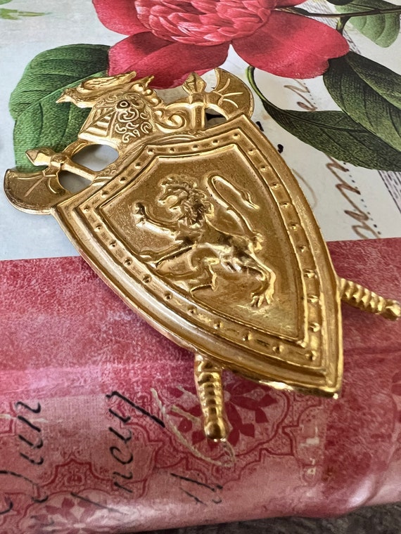 Vintage Signed Mariam Haskell Crest Brooch, Desig… - image 2